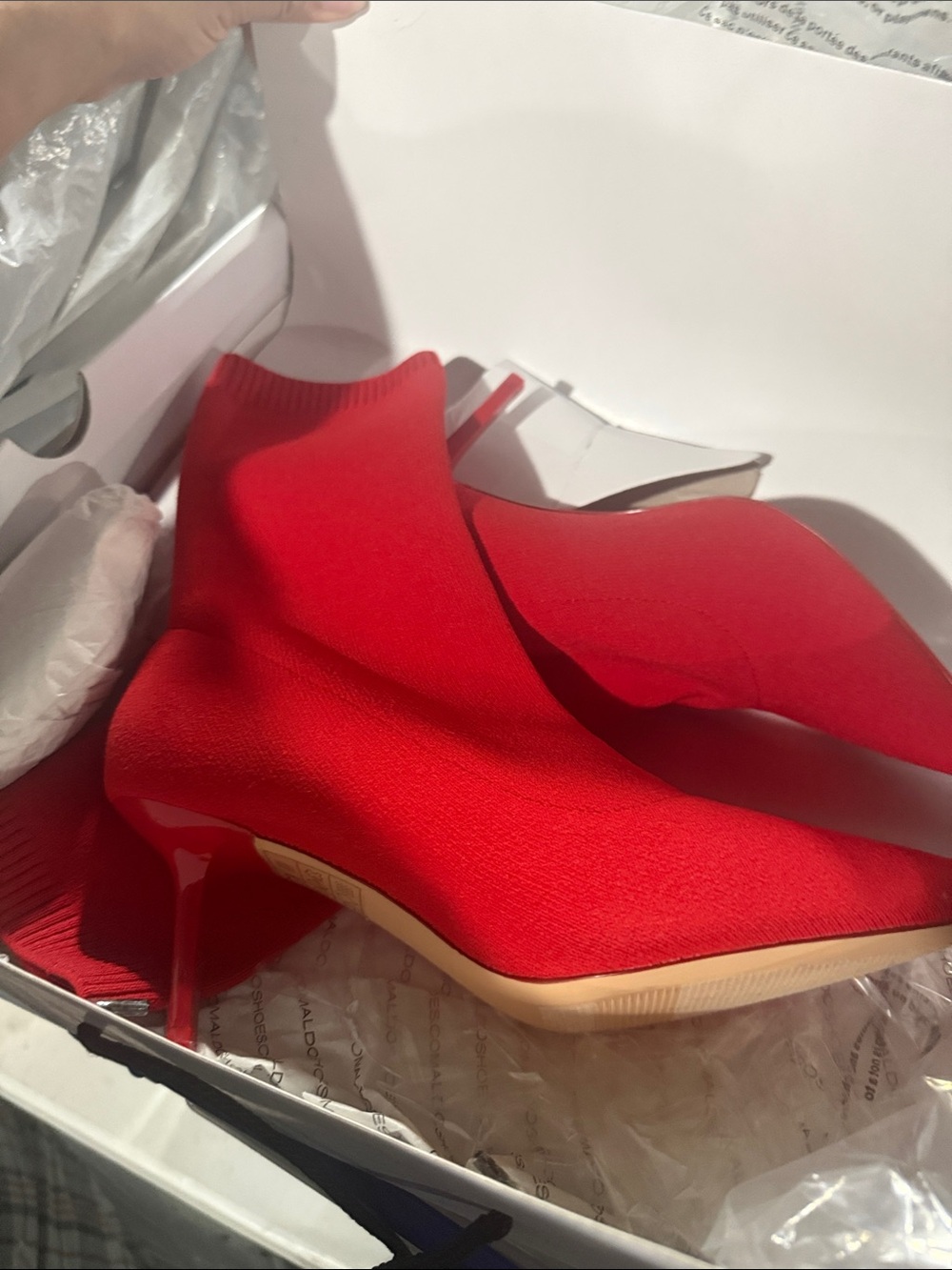 ALDO Red Stretch-Knit Pointed Toe Stiletto Booties
